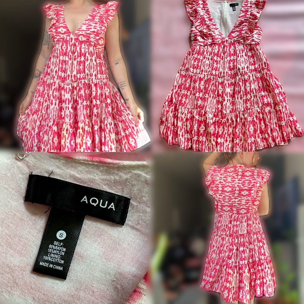 Aqua Fuchsia and White Mini Dress